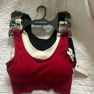 Lucky Brand Women's Ribbed Bralette Trio - Red, Black, Cream